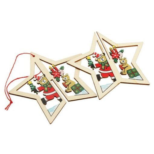 Antique White 2PCS Christmas Wood Five-Pointed Star Christmas Tree Accessories