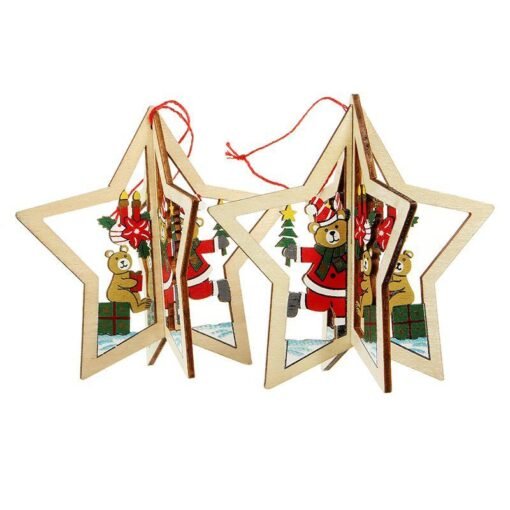 Tan 2PCS Christmas Wood Five-Pointed Star Christmas Tree Accessories