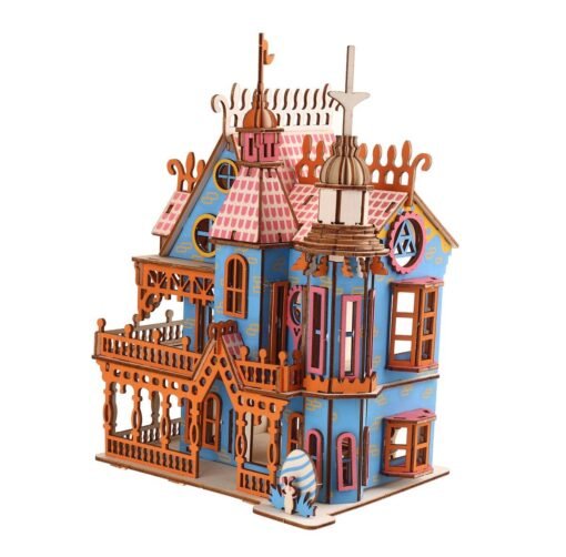 Saddle Brown 174PCS 3D Wooden Laser Cutting Dream Villa Three-dimensional Assembly Puzzle Model Educational Toys for Kids Gift