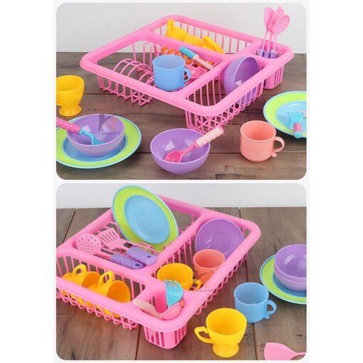 Orchid 21PCS Kids Pretend Play Dishes Kitchen Playset Wash & Dry Tableware Rack Toys