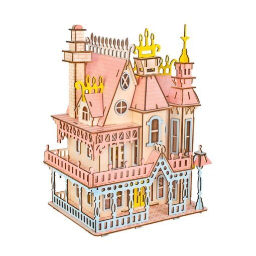 Light Pink 3D Wooden Simulation Assembly Building Model  Gothic house/ Dream Villa/ St. Vasey Church For Children Toys