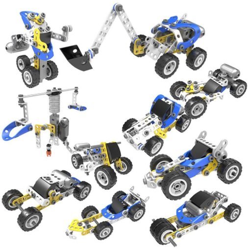 White Smoke 113 Pcs 10 IN 1 DIY Handmade Assembly Electric Motor Soft Rubber Building Blocks Car Model Toy for Kids Gift