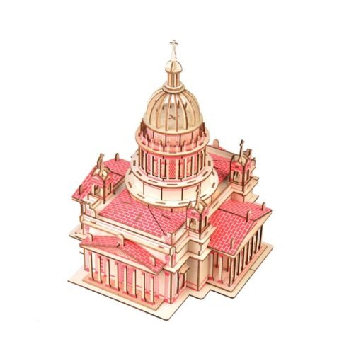 Light Coral 3D Woodcraft Assembly Western Architecture Series Kit Model Building Toy for Kids Gift