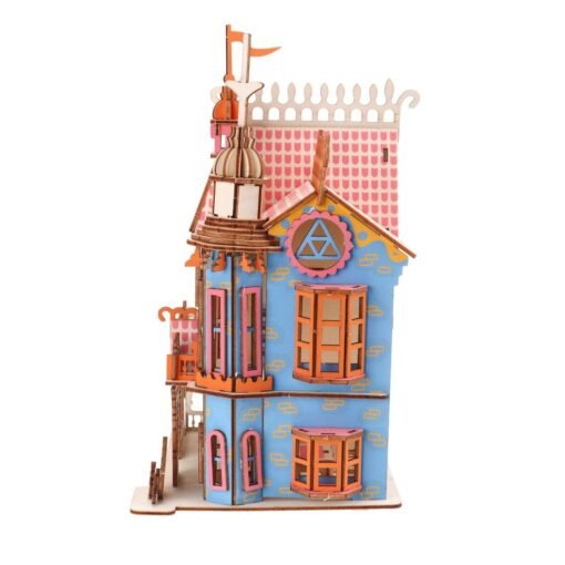 Cornflower Blue 174PCS 3D Wooden Laser Cutting Dream Villa Three-dimensional Assembly Puzzle Model Educational Toys for Kids Gift