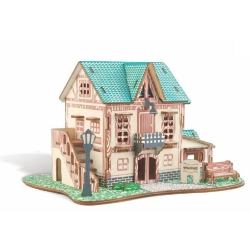 Sky Blue 3D Woodcraft Puzzle Assembly House Kit Model Building Educational Toy for Kids Gift