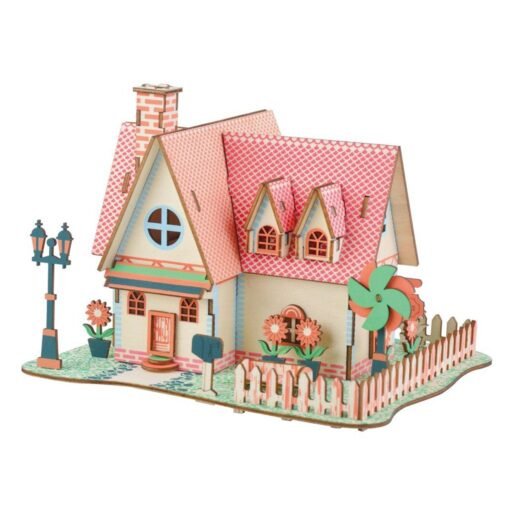 Light Coral 3D Woodcraft Puzzle Assembly House Kit Model Building Educational Toy for Kids Gift