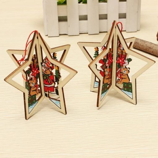 Tan 2PCS Christmas Wood Five-Pointed Star Christmas Tree Accessories