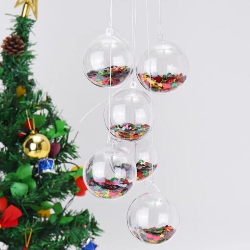 Gray 6PCS Christmas Party Home Decoration 5CM Sequin Transparent Ball Bauble Ornament Kids Children Gift