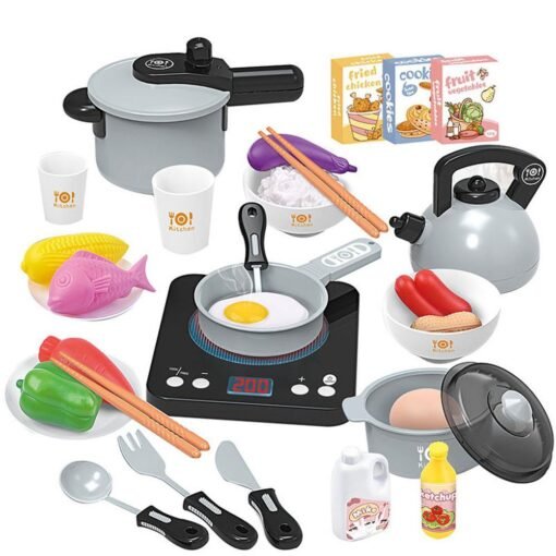 Dark Slate Gray 36Pcs Simulation Exploration Mini Kitchen Cooking Life Scenes Play House Early Educational Toy with Light Music Effect for Kids Gift