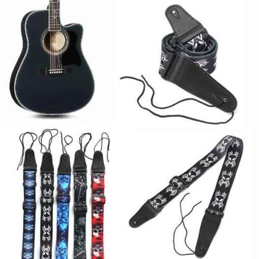Black Guitar Strap Polyester Belt Electric Acoustic Bass Skull Punk Style