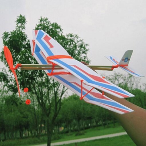 Cornflower Blue DIY Hand Throw Flying Plane Toy Elastic Rubber Band Powered Airplane Assembly Model Toys