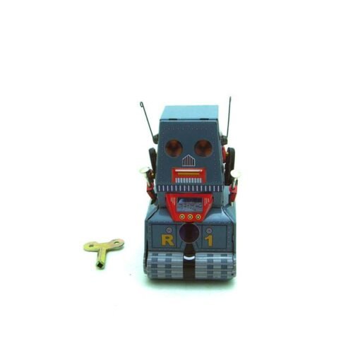 Brown Classic Vintage Clockwork Wind Up Tank Robot  Adult Collection Children Tin Toys With Key
