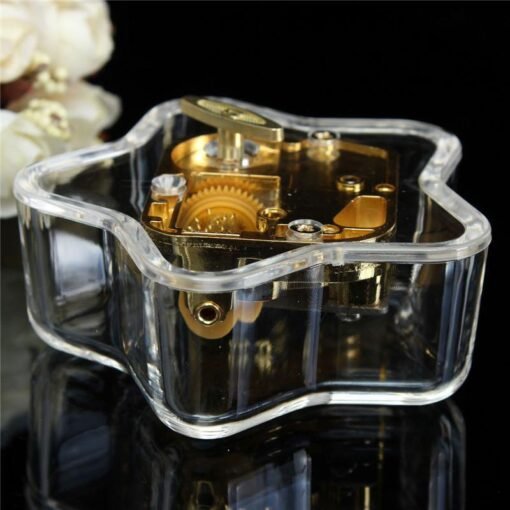 Dark Goldenrod Clear Hand Crank Music Box Star Wind Up Gurdy Melody Play Musical Movement Tunes