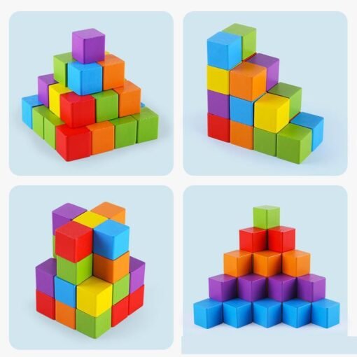Cube Building Block Mathematics Teaching Aid Set Wood Square Puzzle Small - Toys Ace