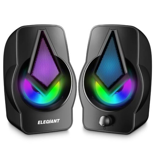 Medium Orchid ELEGIANT PC Speakers 2.0 USB Powered Stereo Volume Control with LED Light Mini Portable Gaming Speakers 3.5mm for PC Cellphone Tablets Desktop Laptop