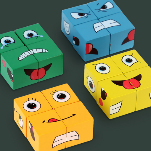 Wooden Double Fighting Face-Changing Expression Rubik'S Cube Building Blocks - Toys Ace
