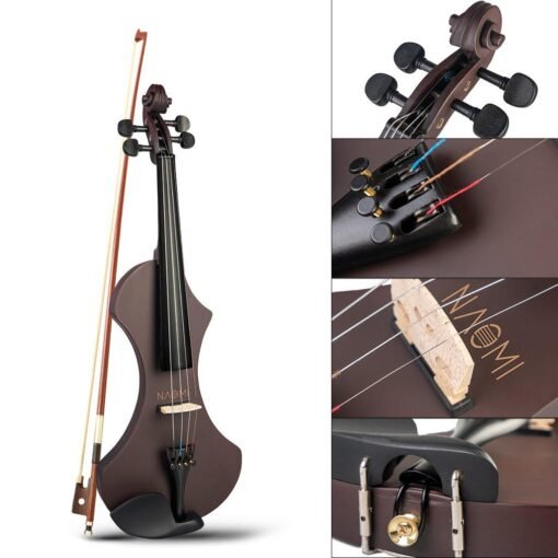 Dim Gray NAOMI 4/4 Electric Violin Solid wood Silent Active Pickup 6 Colored Guitar Head Violin Case Bow