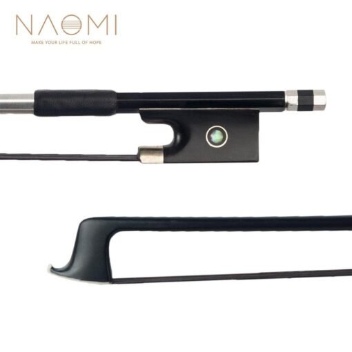 Black NAOMI 4/4 Size Violin/ Fiddle Bow Carbon Fiber Bow Round Stick AAA Grade Black Horsehair Ebony Frog Paris Eye Inlay Beginner Use