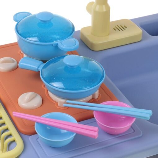 Steel Blue Children's Kitchen Toy Kid Simulation Spray Water Dinnerware Pretend Play Cooking Table Set Gifts