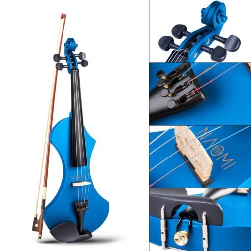 Dodger Blue NAOMI 4/4 Electric Violin Solid wood Silent Active Pickup 6 Colored Guitar Head Violin Case Bow
