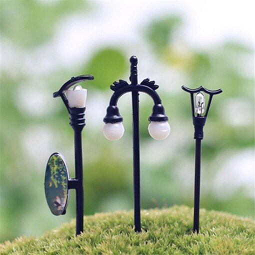 Black HO OO Scale 5Pcs Resin Craft Mini Street Light Lamp Antique Imitation Fairy Garden Home Miniature DIY Micro Landscape