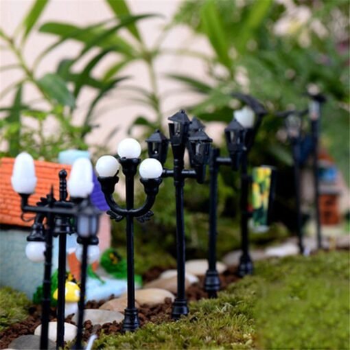 Black HO OO Scale 5Pcs Resin Craft Mini Street Light Lamp Antique Imitation Fairy Garden Home Miniature DIY Micro Landscape