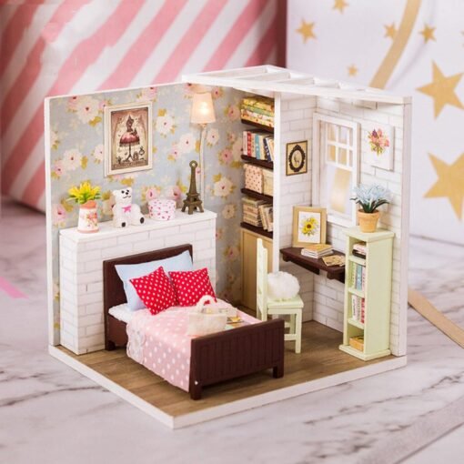 Wooden 3D DIY Handmade Assemble Doll House Miniature Kit with Furniture LED Light Education Toy for Kids Gift Collection - Toys Ace