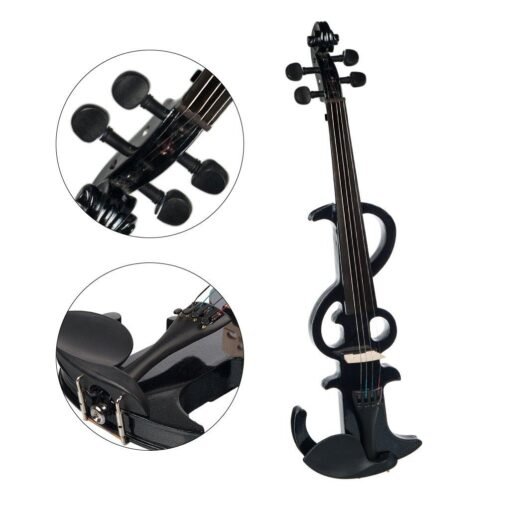 NAOMI Electric Violin 4/4 Electric Silent Violin Full Size Violin Ebony Fretboard +Case-Black