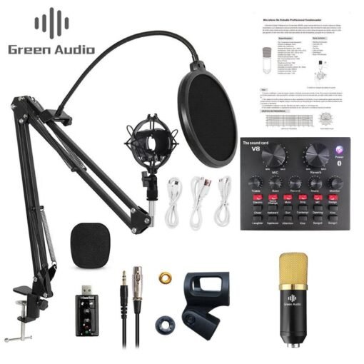 Dark Slate Gray GAM-800P Microphone Condenser Sound Recording Microphone With V8 Sound Card For Radio Braodcasting Singing Recording KTV Karaoke Mic