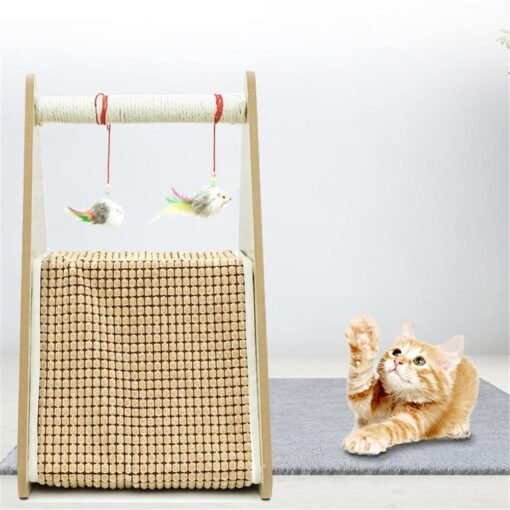 Natural Wood Pet Cat Pyramid House Bed Indoor Climbing Frame Kitty Cat Playing Tunnel With 2 Toys
