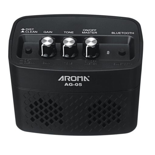 Black AROMA AG-05 Bluetooth Electric Guitar Amp Amplifier 5-Watt Stereo Output Distortion Gain Tone Control 3.5mm Monitoring 6.35mm