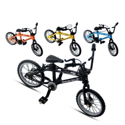 Black Mini Simulation Alloy Finger Bicycle Retro Double Pole Bicycle Model w/ Spare Tire Diecast Toys With Box Packaging