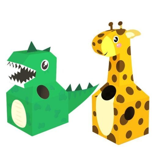 Medium Sea Green Animal Cardboard Wearable Carton Toys Giraffe Dinosaur Children's Handmade DIY Model Novelties Toys