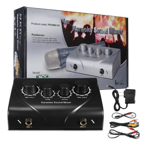 Professional Mini Karaoke Audio Mixer Dual Mic Inputs with Cable for Stage Home KTV
