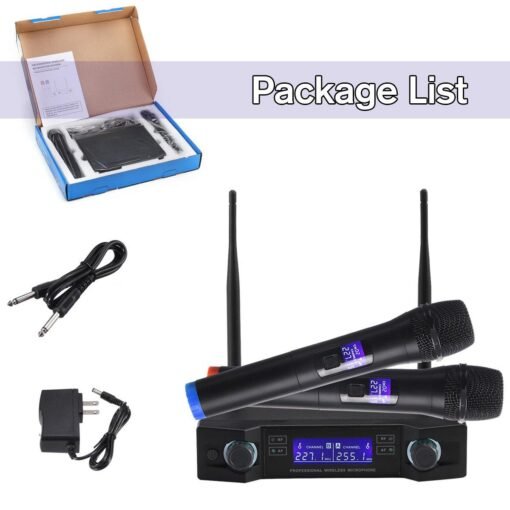 UHF Professional Wireless 2 Channel Dual Handheld Microphone Mic System Kits for Party
