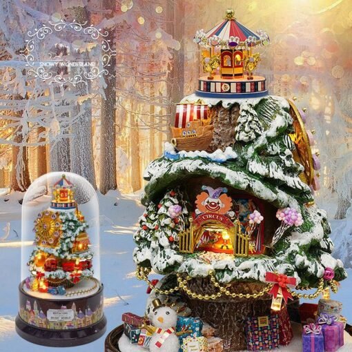 Beautiful Cabins DIY Doll House Miniature Rotating Music Kit With Transparent Cover Musical Core Gift(Meet At The Corner/Snowy Wonderland/Garden Diary/Dream Of Sky/Forest Whim) - Toys Ace