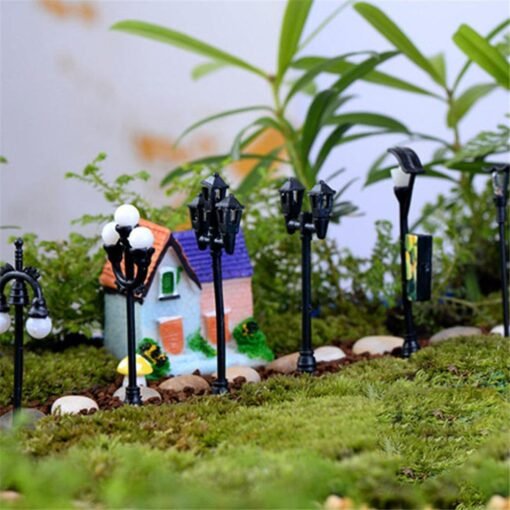 Dark Slate Blue HO OO Scale 5Pcs Resin Craft Mini Street Light Lamp Antique Imitation Fairy Garden Home Miniature DIY Micro Landscape