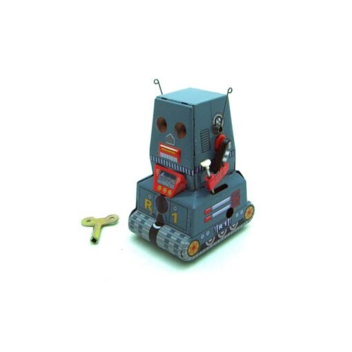 Dark Slate Gray Classic Vintage Clockwork Wind Up Tank Robot  Adult Collection Children Tin Toys With Key