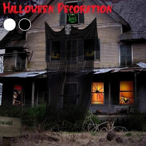 Black Halloween Ghost Hanging Decorations Scary Creepy Indoor/Outdoor Decor 6.6x10.8ft