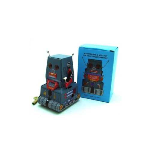 Dark Cyan Classic Vintage Clockwork Wind Up Tank Robot  Adult Collection Children Tin Toys With Key