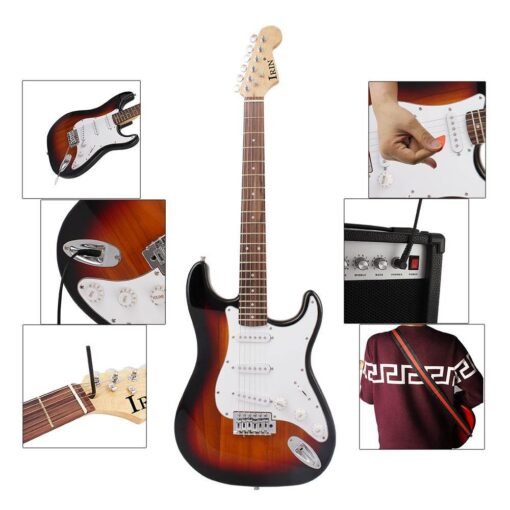 Saddle Brown IRIN 38 Inch Electric Guitar Kit with Guitar Bag,Strings,Rocker,Wrench,Picks,Strap,Cable for Beginner