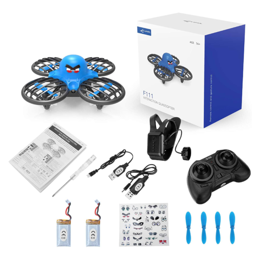 White Smoke FLYHAL F111 Mini Drone for Kids Gesture Sensing Control 360° Flip LED Light Altitude Hold RC Quadcopter (Two Batteries)