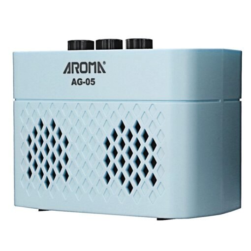 Light Steel Blue AROMA AG-05 Bluetooth Electric Guitar Amp Amplifier 5-Watt Stereo Output Distortion Gain Tone Control 3.5mm Monitoring 6.35mm