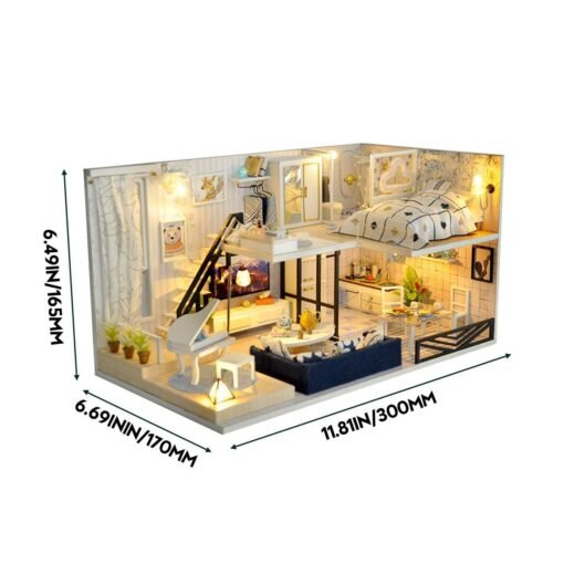 Wooden Time Shallow Shadow DIY Handmade Assemble Miniature Doll House Kit Toy with Furniture 6 LED Lights Music and Glass Dust Cover for Gift Collection - Toys Ace