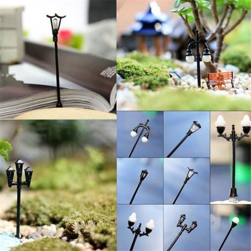 Dark Gray HO OO Scale 5Pcs Resin Craft Mini Street Light Lamp Antique Imitation Fairy Garden Home Miniature DIY Micro Landscape
