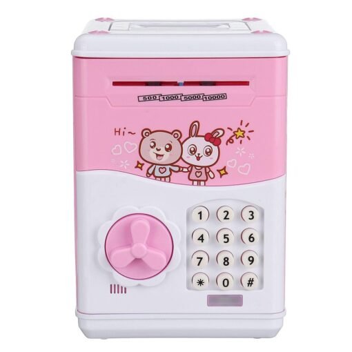 Light Pink Kids Electronic Piggy Bank ATM Password Money Coin Automatic Safe Saving Box Toys