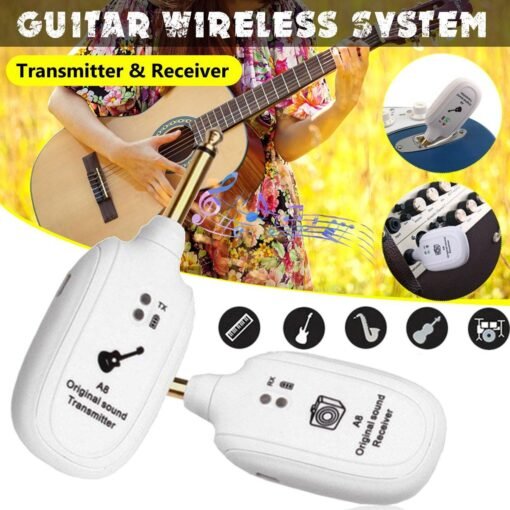 Light Goldenrod A8-TX/RX Wireless Audio Transmitter Receiver System for Electric Guitar Bass Violin